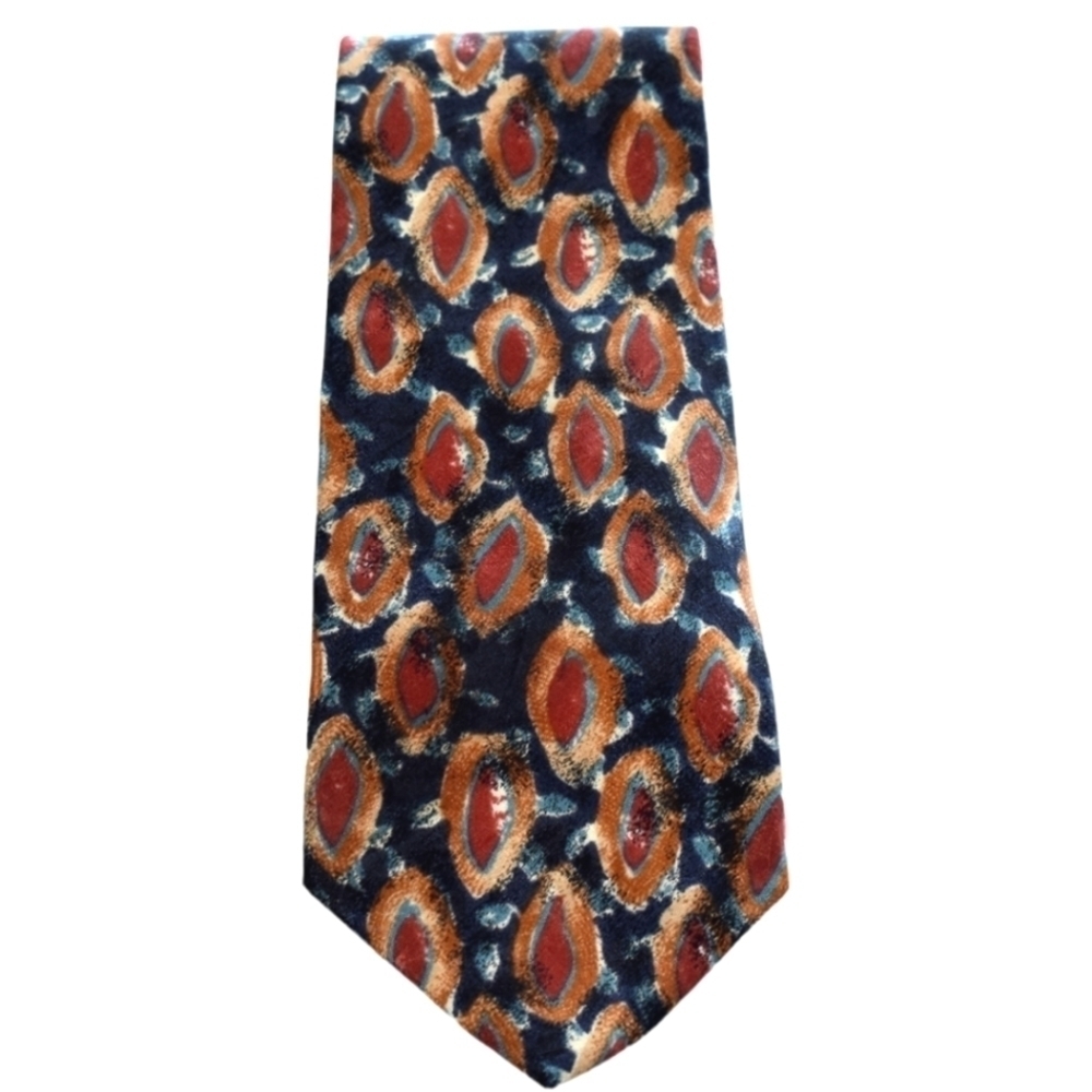 RENO 100%Micro Polyester Abstract Paisley Blue Red Bronze Mens Necktie F…
